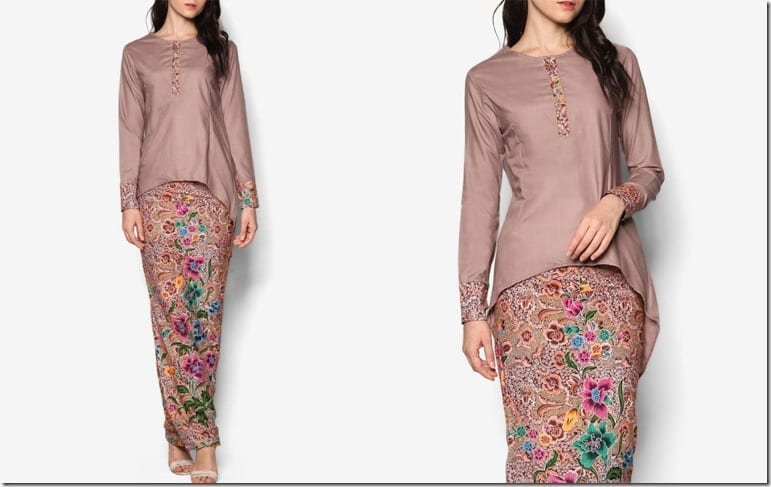 Batik Inspired Kurung With Asymmetrical High Low Hem Blouse