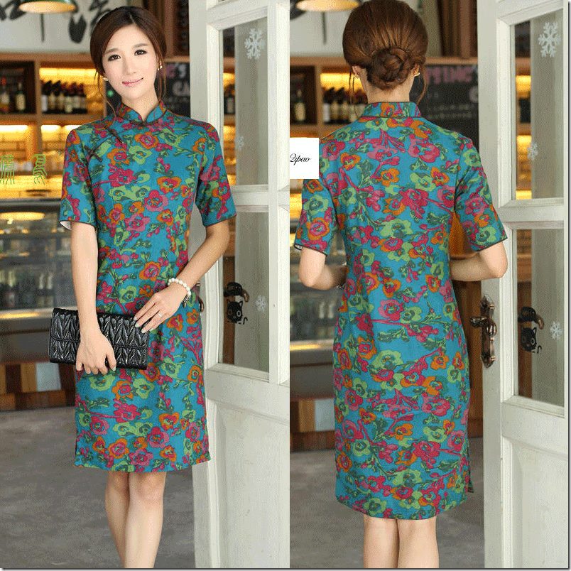 flower-print-qipao