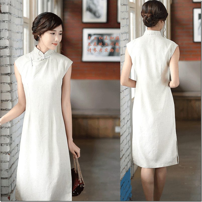 off-white-cap-sleeve-linen-cheongsam