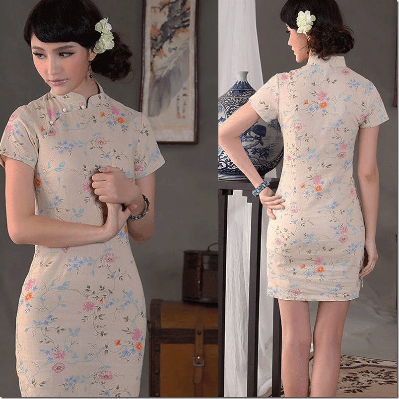 short-sleeve-floral-cheongsam-beige