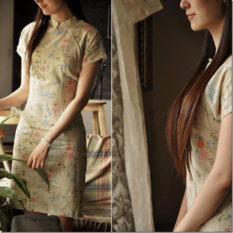 short-sleeve-floral-cheongsam-beige2