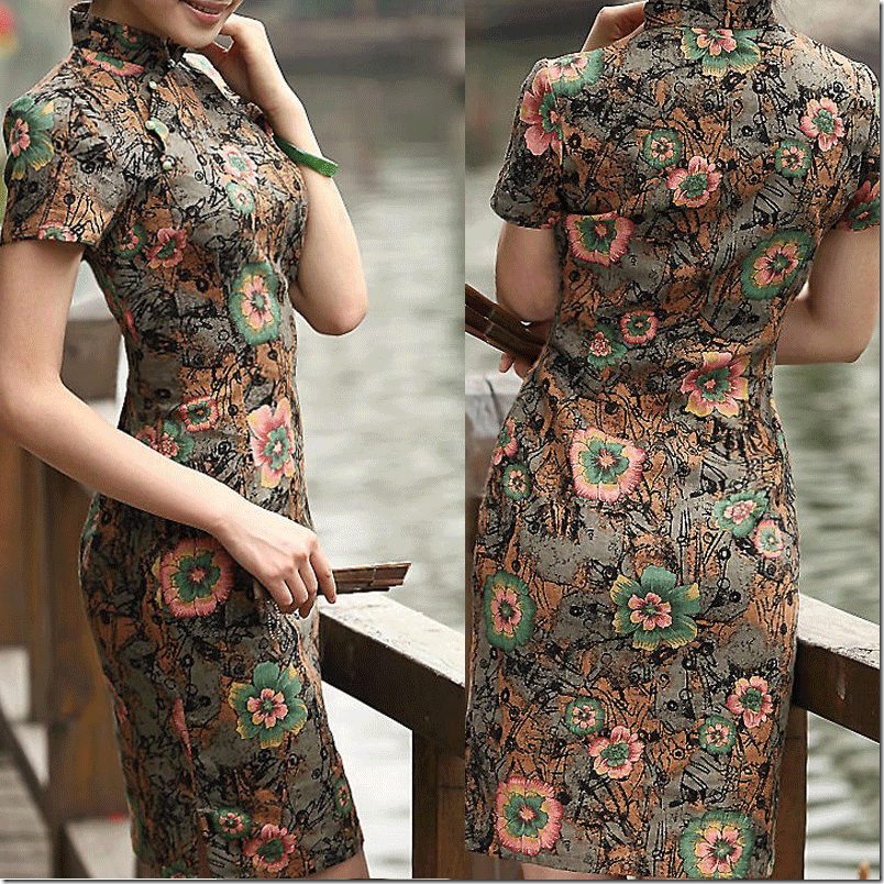 short-sleeve-floral-cheongsam-multicolor