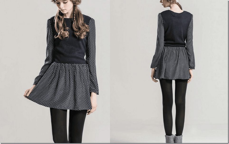 contrast-polka-dots-knit-dress