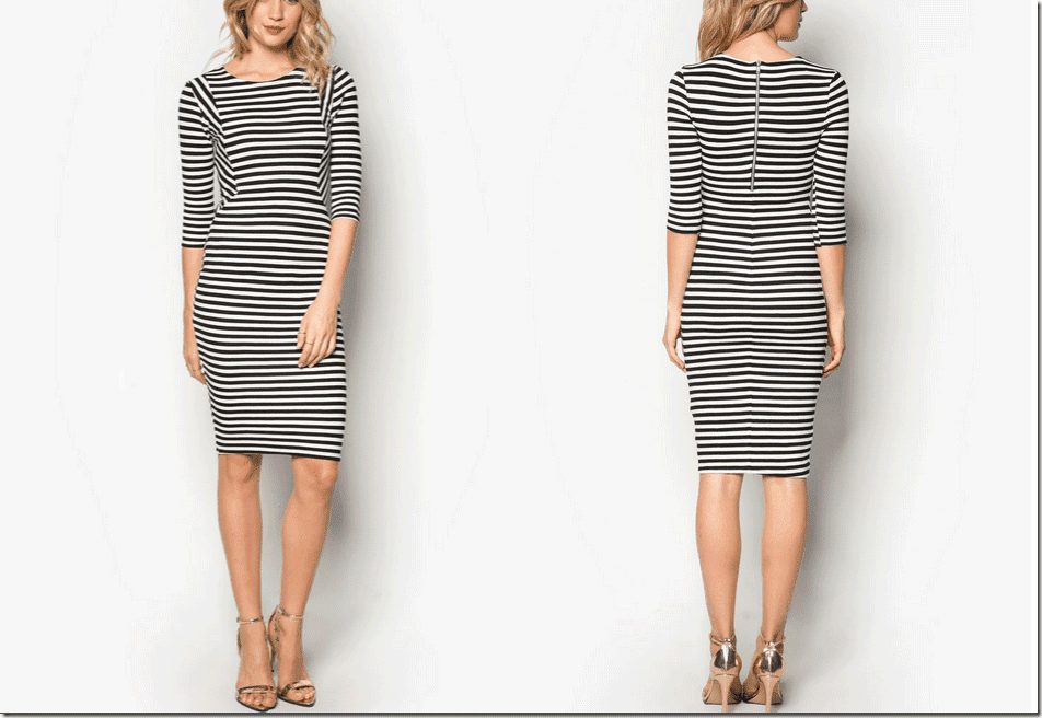 Minimalist Black And White Sleeved Striped Dresses Fashion