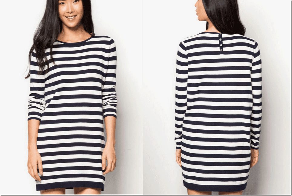 Minimalist Black And White Sleeved Striped Dresses Fashion