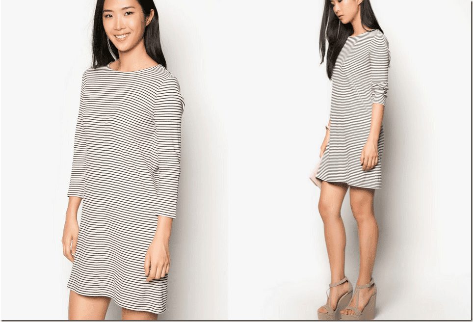 three-quarter-sleeve-striped-dress