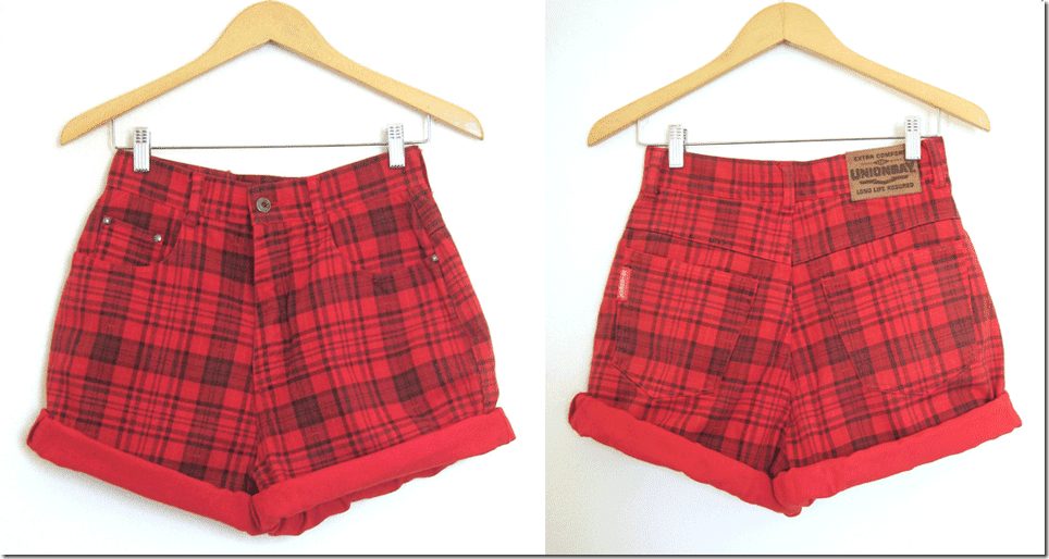 90s-red-tartan-high-waist-shorts