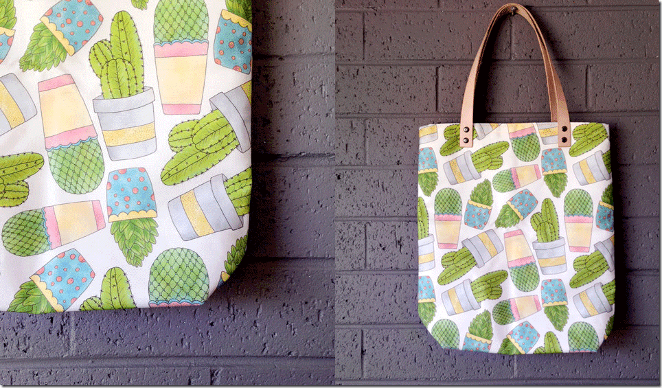 cactus-print-linen-canvas-tote-bag