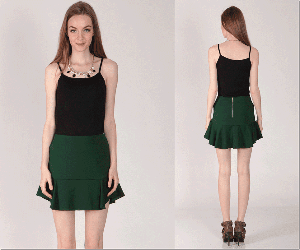 deep-green-flare-hem-skorts