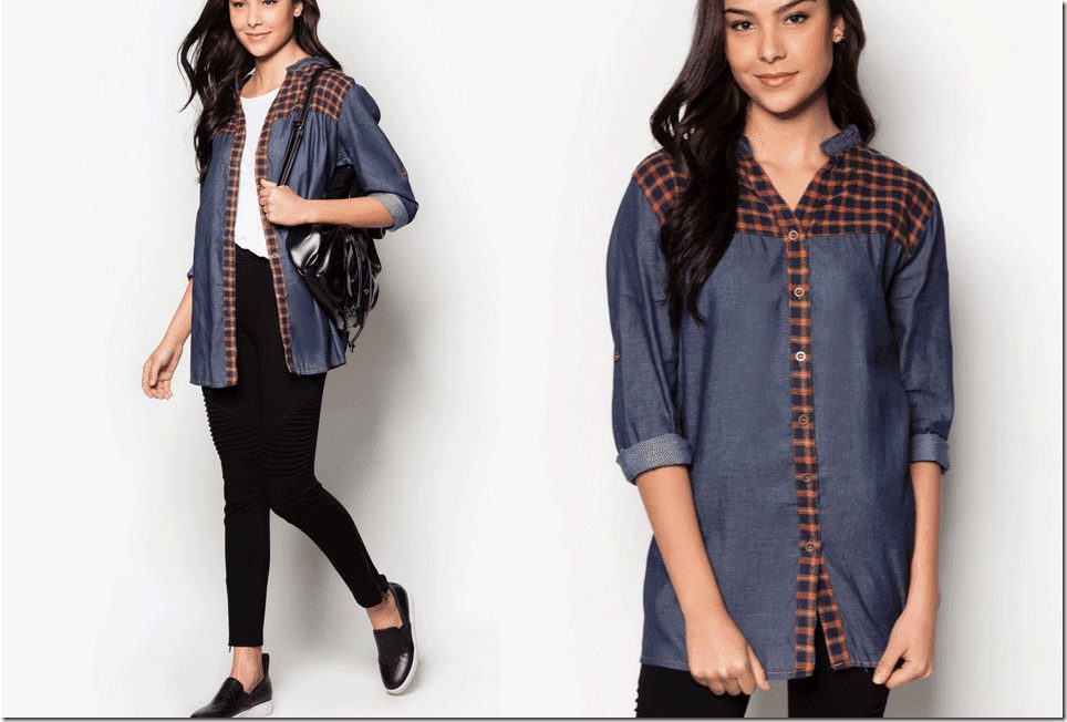 dark-blue-denim-plaid-blouse