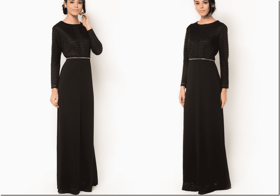 black-mesh-flared-dress-embellished-sash