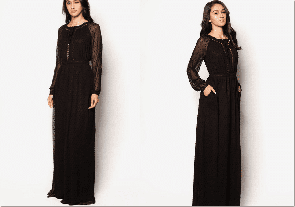 black-sequined-peasant-maxi-dress