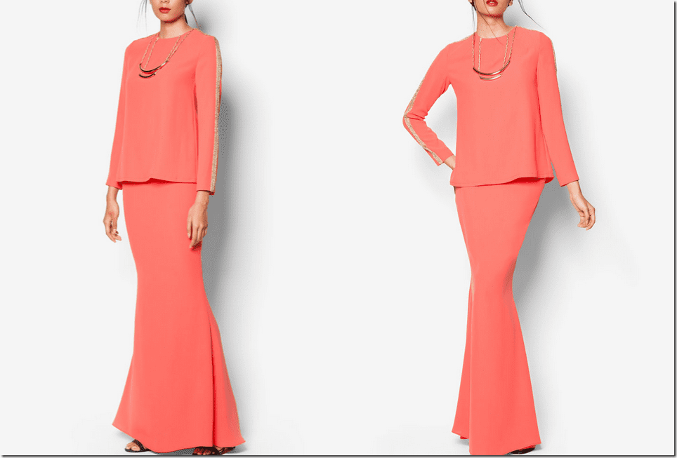 art-deco-coral-pink-baju-kurung-gold-necklace