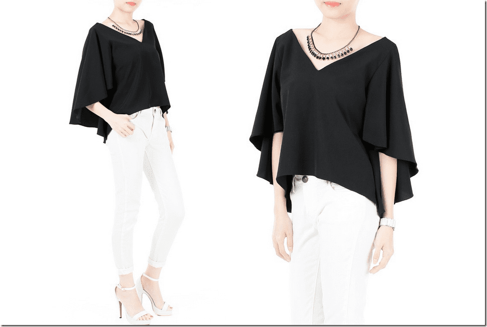 billowy-butterfly-sleeve-black-blouse