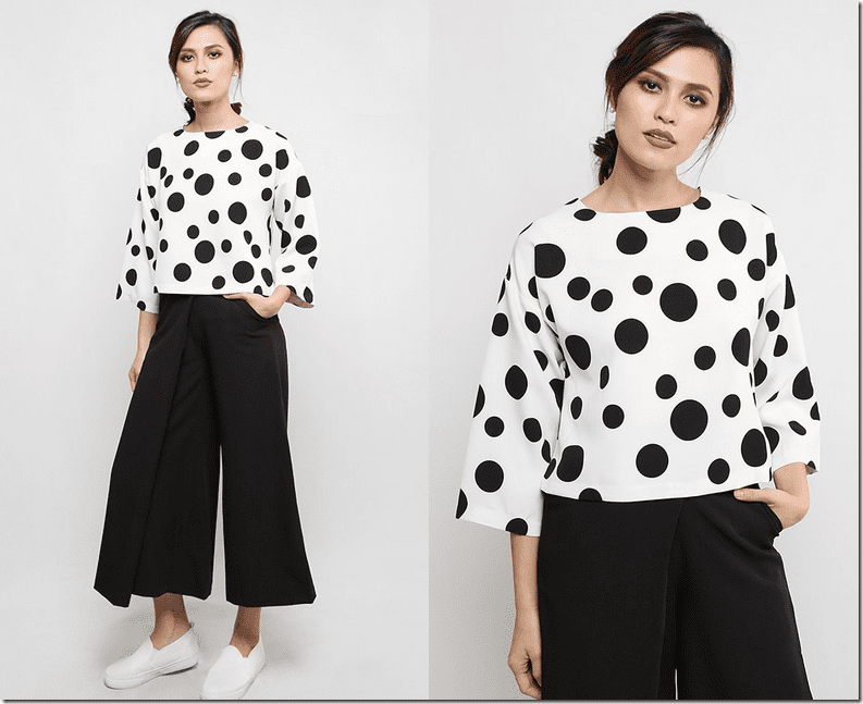 black-white-polka-dot-slit-top