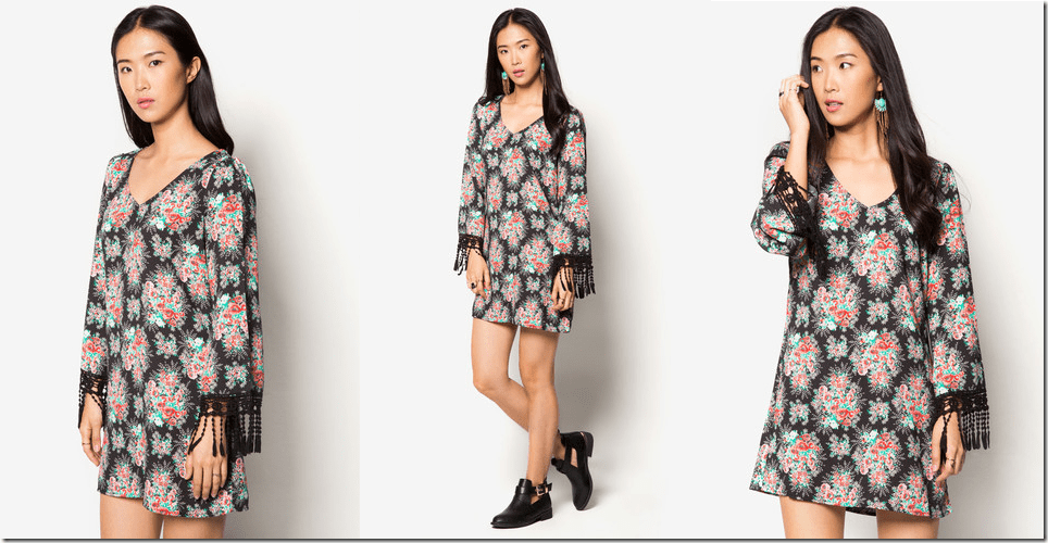 floral-shift-dress-fringe-sleeve