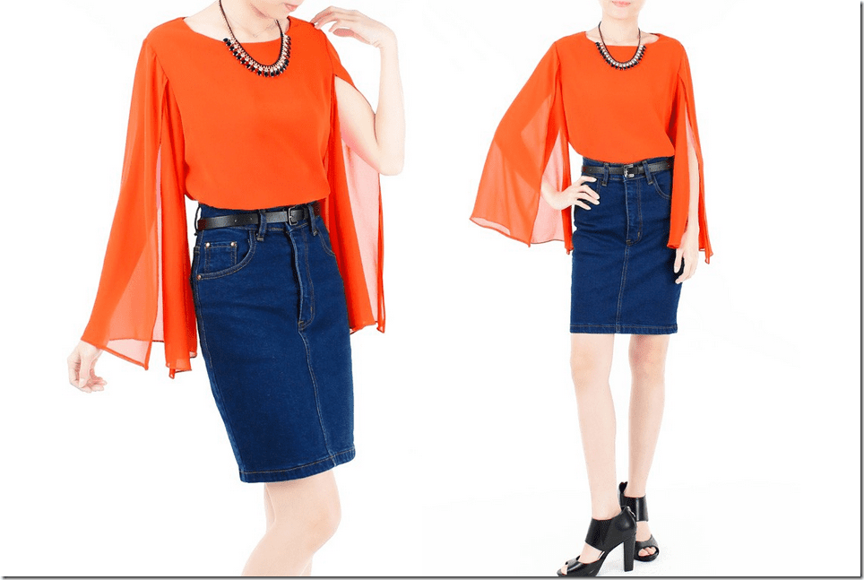 persimmon-orange-long-sleeve-cape-blouse