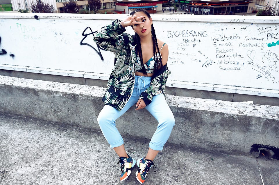 Neon Palm Leaf Tropical Print Women's Joggers