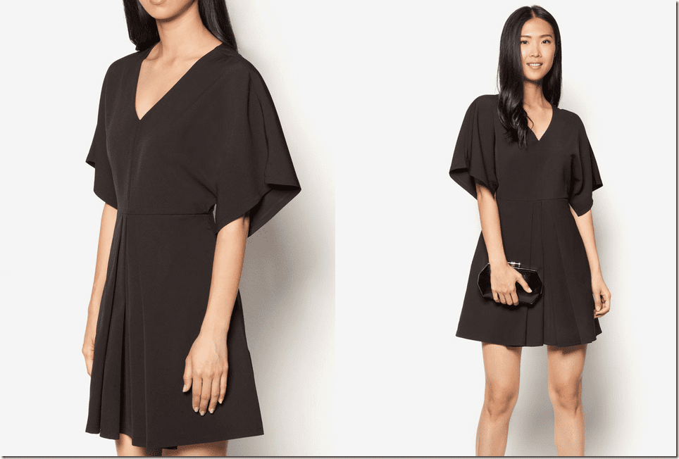 black-pleated-front-kimono-sleeve-dress