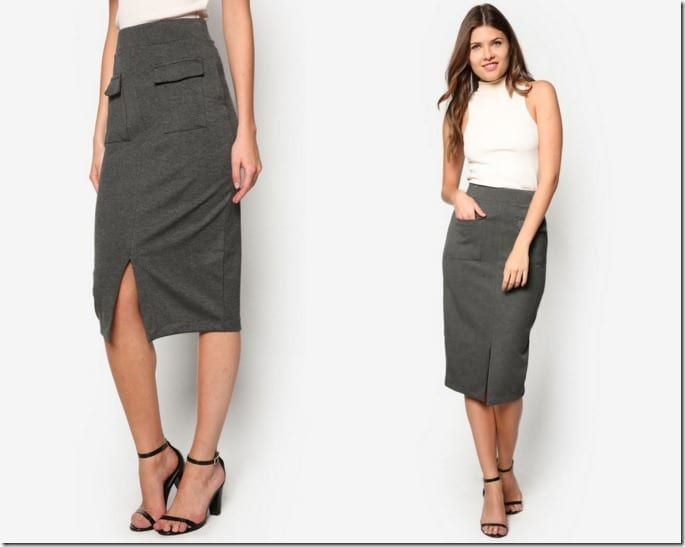 grey-patch-pocket-pencil-skirt