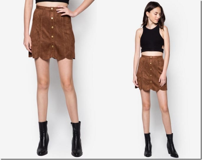 brown-button-scallop-skirt