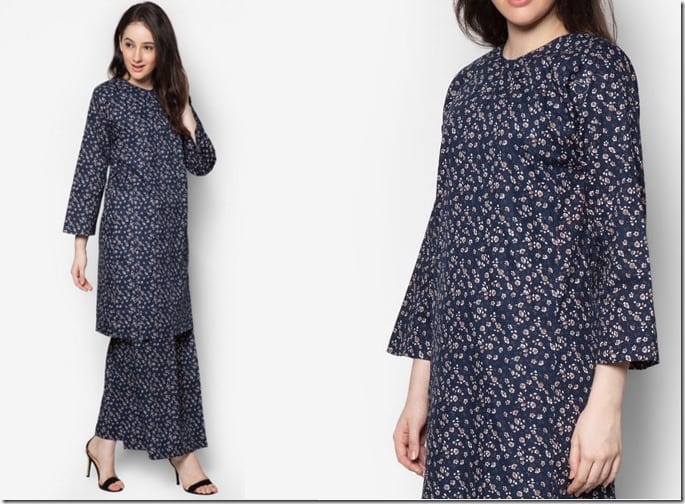 dark-blue-floral-baju-kurung