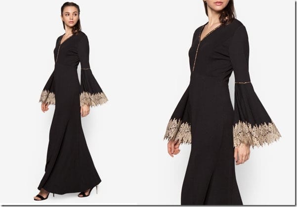 bell-sleeve-black-mermaid-dress