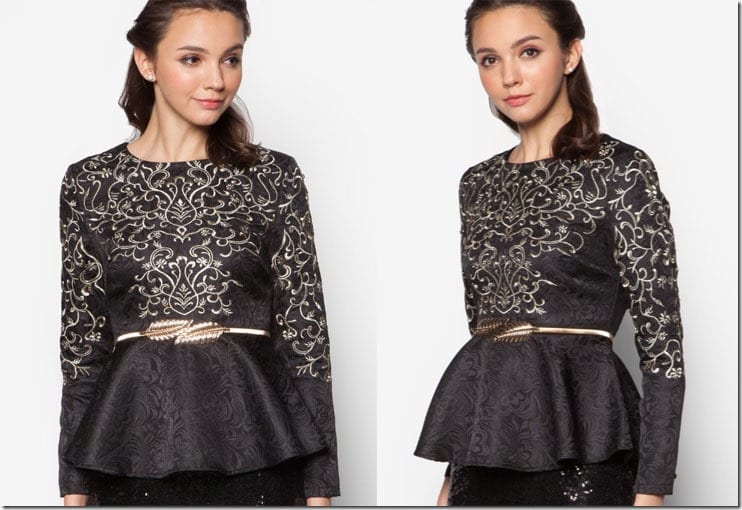 black-gold-jacquard-peplum-top