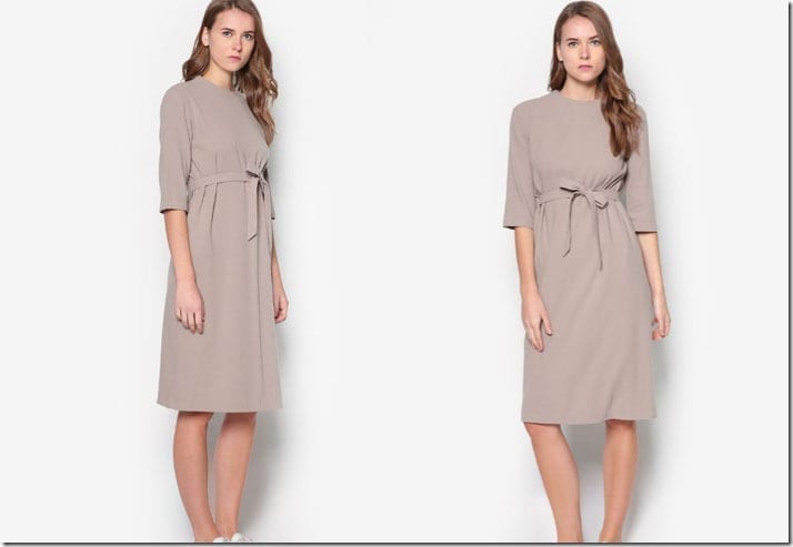 khaki-midi-shift-sash-dress