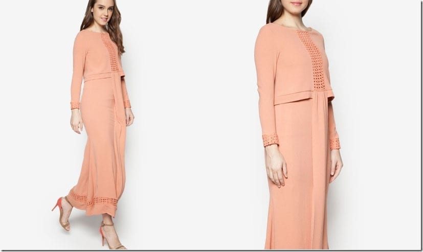 salmon-double-layered-cape-dress