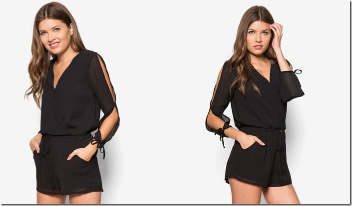 black-slit-sleeve-romper