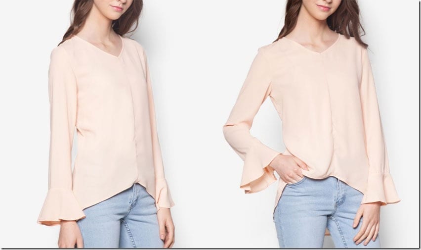 blush-flare-cuff-vneck-top