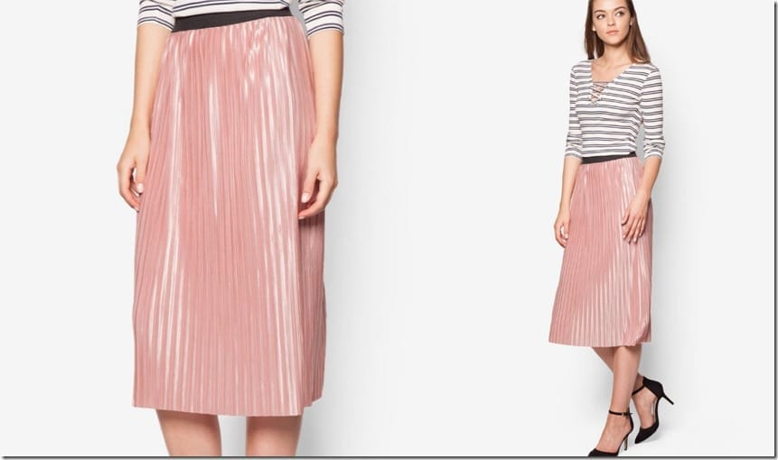 glossy-pink-pleated-midi-skirt