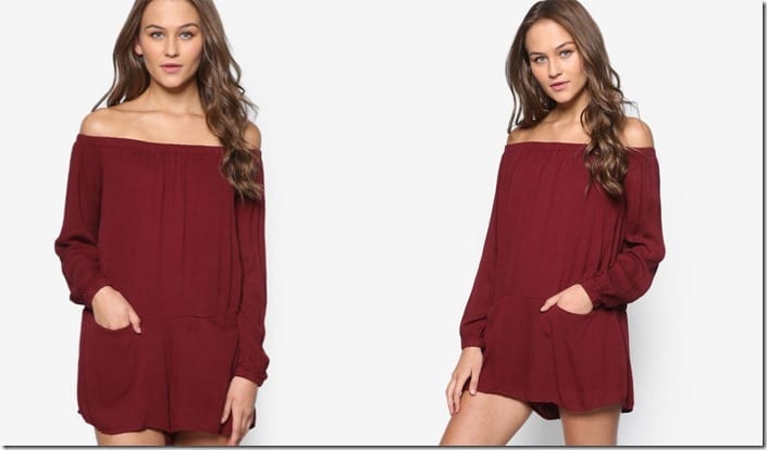 maroon-off-shoulder-romper