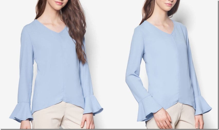 powder-blue-flare-cuff-vneck-top