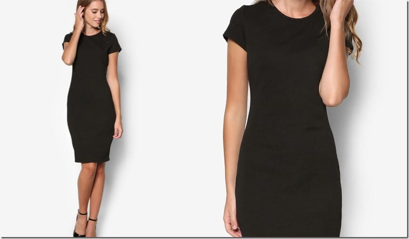 short-sleeve-black-midi-dress