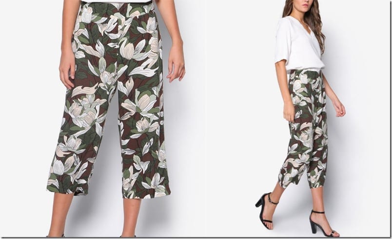 khaki-floral-print-culottes