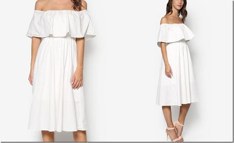 white-double-layer-off-shoulder-midi-dress