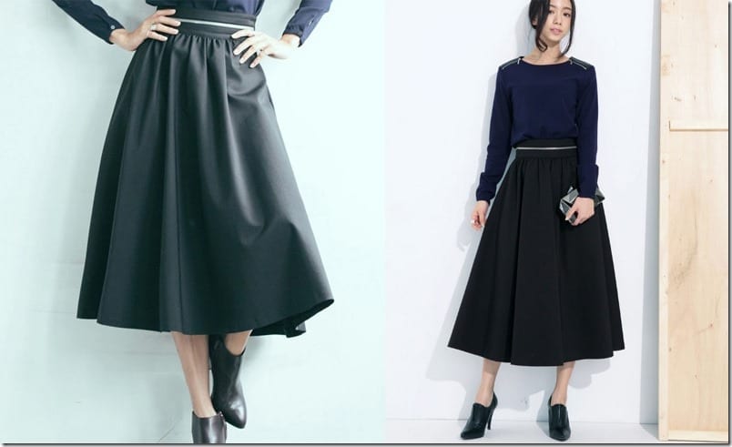 zipper-waist-black-midi-skirt