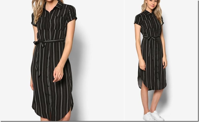 black-stripe-midi-shirt-dress