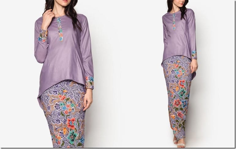 Batik Inspired Kurung With Asymmetrical High  Low  Hem Blouse 