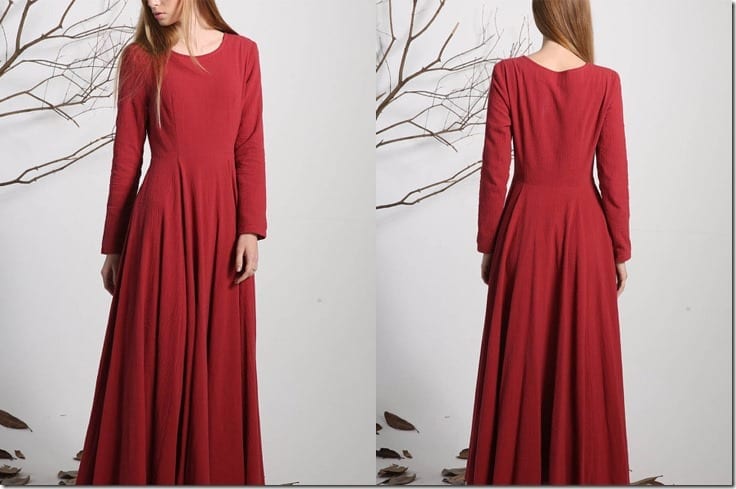 long-sleeve-red-linen-maxi-dress