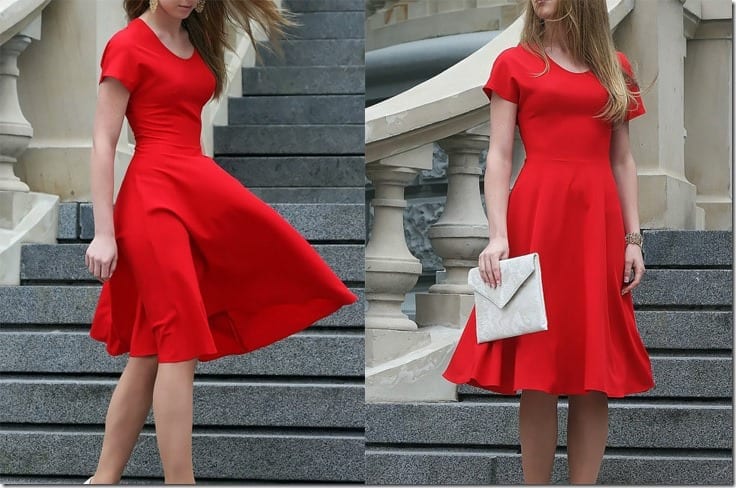 romantic-short-sleeve-red-midi-dress