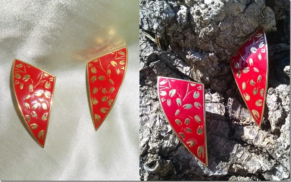 80s-vintage-gold-red-triangle-earrings