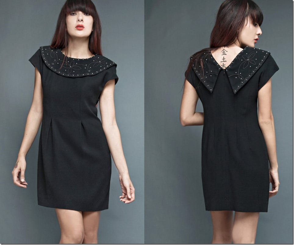 black-90s-mini-dress-wide-collar