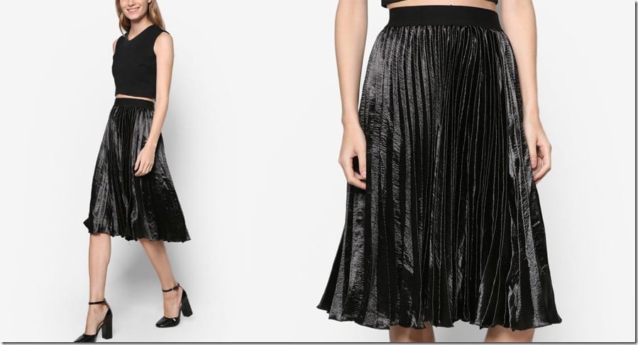 black-pleated-satin-midi-skirt