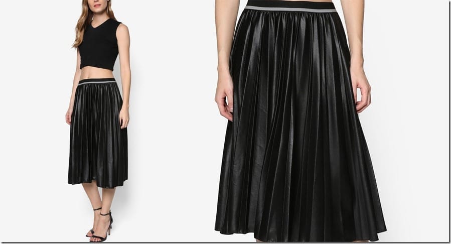 black-reflective-pleated-midi-skirt