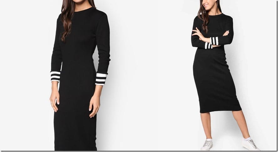 black-varsity-stripe-midi-dress