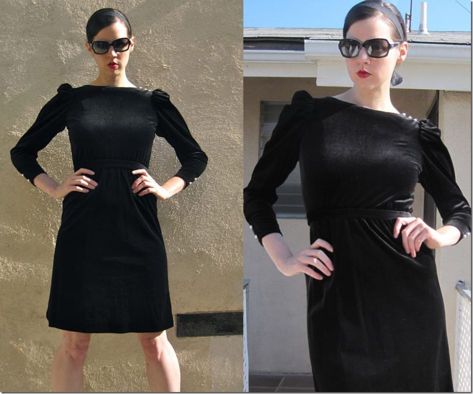 black-velvet-dress-pearl-puff-sleeves