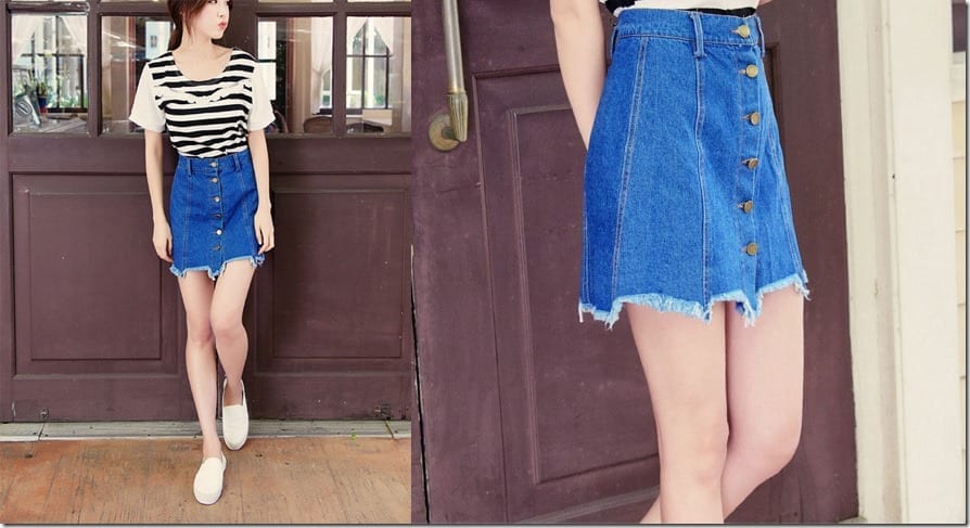 distressed-hem-mini-denim-skirt